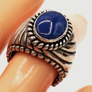 Vintage Estate Carolyn Pollack Oval Lapis Curved Ribbed Domed Silver Ring Size 7